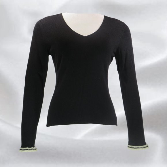 INC Black V Neck Long Sleeve Top in Size Medium - Picture 1 of 5